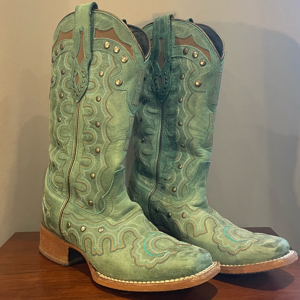 ~Turquoise Justin Women’s Marino Cowboy Boots ~ - Picture 1 of 10